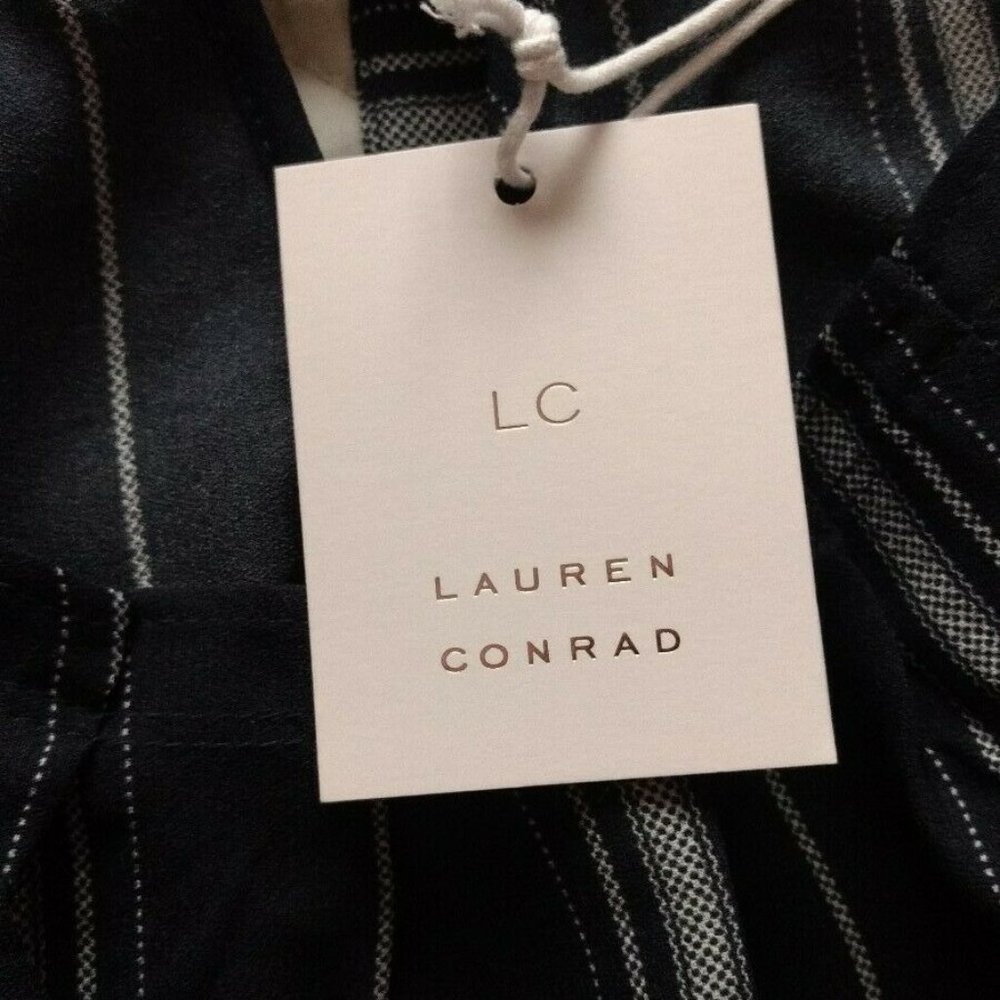 LC Lauren Conrad Dress Navy Blue Gray Striped Size XXL 2X Pleated A Line New - Picture 4 of 6